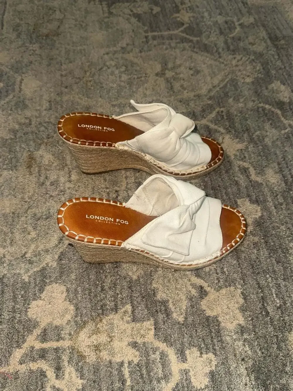 London Fog Collection White Canvas Knot Espadrille Wedge Sandals